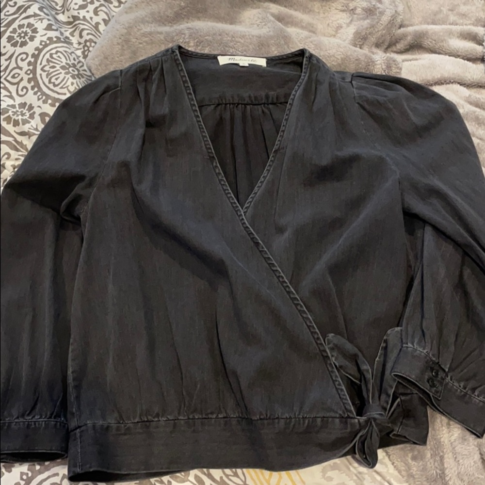 NWOT Madewell Black Denim Wrap Top